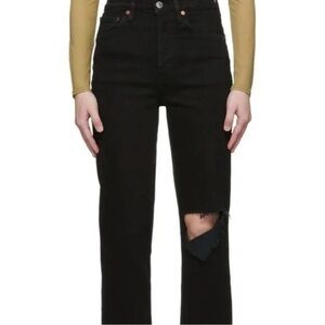 REDONE Women’s Originals 70’s Stove Pipe in Black Noir with Rip Size 24 & 26